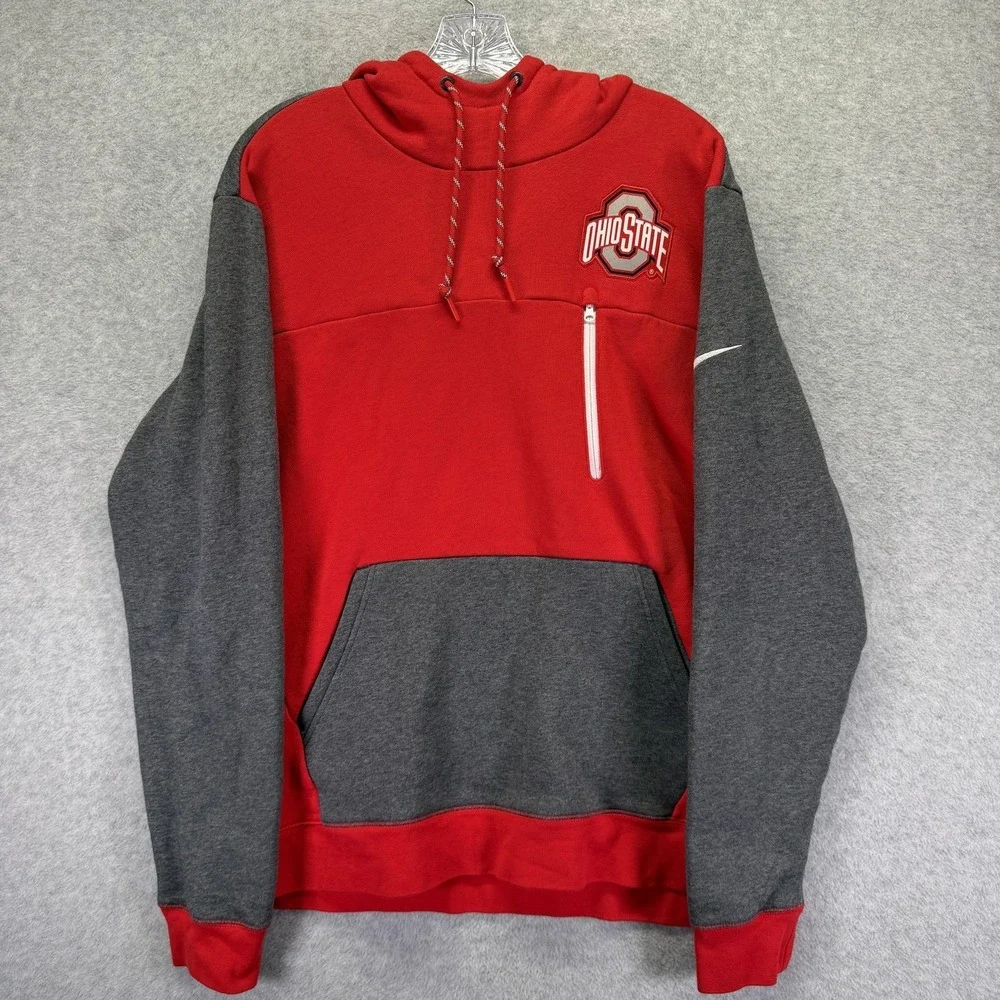 Ohio State Buckeyes Hoodie Sweatshirt Mens XL Red Gray NCAA Football Nike Fleece - Picture 1 of 7